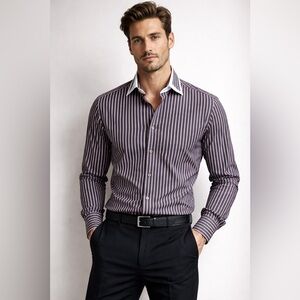 Domani Blue Label Men’s Striped Dress Shirt Pink Black Button Down 16.5 30/35